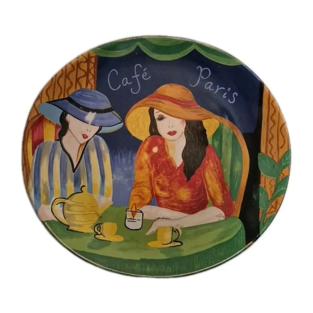 Vintage Sango Decorative Colorful Cafe Paris Oval 12-1/2